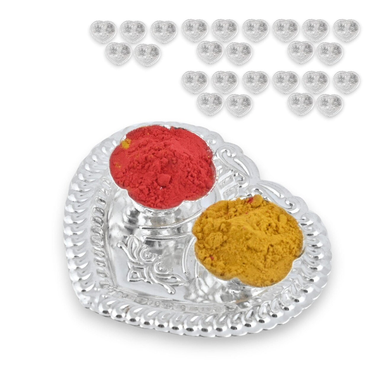 Silver Plated Haldi Kumkum Holder for Home Temple Decor Haldi Kumkum Stand Rakhi Diwali Gift Indian Festival Puja Wedding Favor Birthday Housewarming Return Gifts Roli Chawal/rice Holder